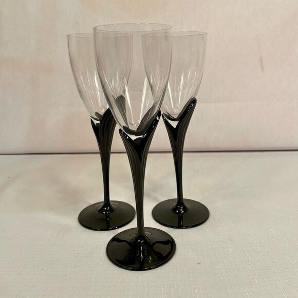 ALEXANDRA-BLACK STEMWARE by MIKASA  (3) WINE GLASSES LIKE NEW CONDITION - Picture 2 of 9
